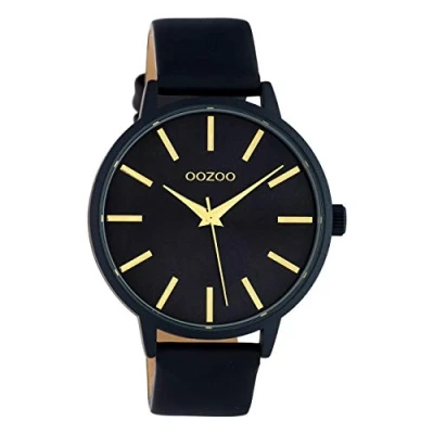 Afbeelding van Oozoo Dameshorloge met leren armband, 42 mm, effen, donkerblauw, Sunray, riempjes, Donkerblauw Lanyards