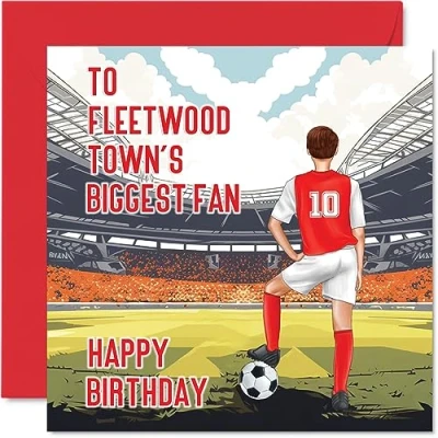 Afbeelding van Carte d&#039;anniversaire de football pour les fans Fleetwood amusante fils, papa, frère, oncle, collègue, ami, cousin, 145 mm x