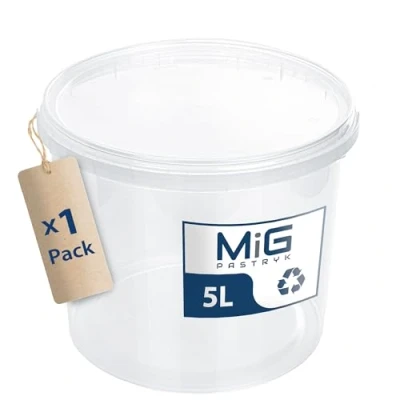 Afbeelding van MIG Transparante emmer met deksel, 5 liter, 1 x luchtdichte kunststof kleine stapelbare emmers voor thuis en industrie, ideaal