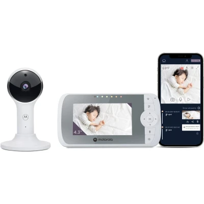 Afbeelding van Motorola babyfoon VM64 4,3 WiFi video met camera Smartphone App, magnetische bevestiging, groot bereik, 2 weg audio, digitale zoom, kamertemperatuur, slaapliedjes, nachtzicht
