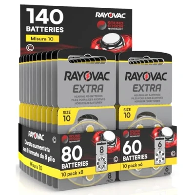 Afbeelding van 140 Rayovac Extra 10 gehoorbatterijen, blisters met elk 8 en 6 batterijen