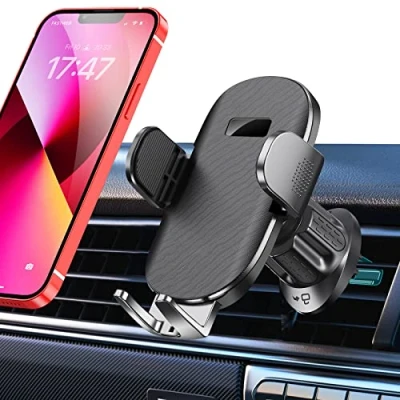 Afbeelding van Glangeh telefoonhouder voor auto, luchtrooster [2023 verbeterde haak], 360 graden draaibaar en ontgrendeling met één knop, compatibel iPhone 14 Pro Max smartphones 4 7