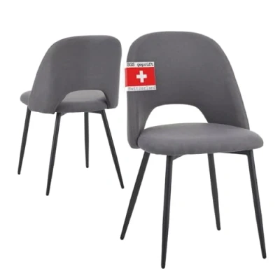 Afbeelding van Albatros eetkamerstoelen met stoffen bekleding, set van 2 Silvi, Grijs Stijlvol vintage ontwerp, bekleding , SGS geteste gestoffeerde stoel Modern