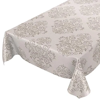 Afbeelding van ANRO Afwasbaar tafelzeil, tafelkleed, barok arabesk motief, beige, 200 x 140 cm