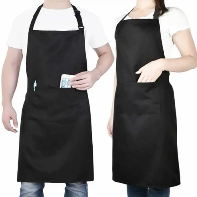 Afbeelding van 4sold Set van 2 keukenschorten 100% katoen, uniseks, verstelbaar, met dikke zakken, voor keuken, restaurant, café, zwart.
