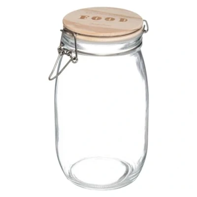 Afbeelding van Voorraadbus/voorraadpot 1,5L glas met houten deksel en beugelsluiting 1500 ml Voorraadpotten luchtdichte sluiting