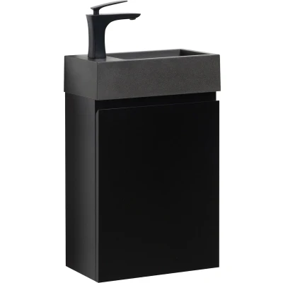 Afbeelding van Badplaats Toiletmeubel Angela 40 x 22 cm Mat Zwart Fonteinmeubel met Zwarte Wastafel