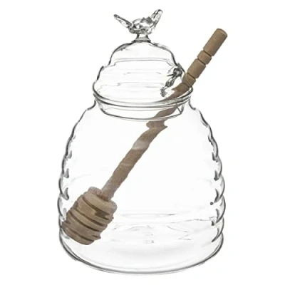 Afbeelding van Glazen honingpot met honinglepel/stokje 400ml Keukenbenodigdheden/Honing potten