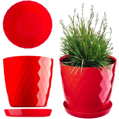 Afbeelding van KADAX Decoratieve plantenpot voor bloemen en planten met onderzetter, licht duurzaam materiaal, 30 cm, rood