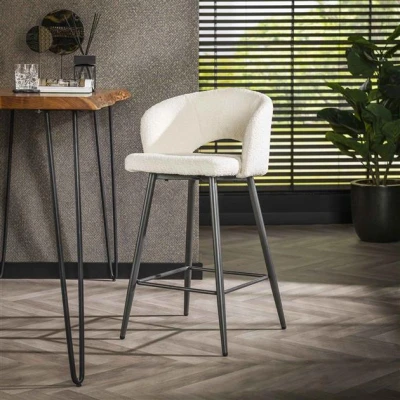 Afbeelding van Hoyz Collection Barstoel Boucle Salon 2 Stuks Wit