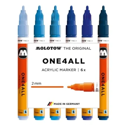 Afbeelding van Molotow ONE4ALL Acrylstiften Set van 6 Blauwe tinten Acryl markers 2mm breed hervulbaar alle ondergronden
