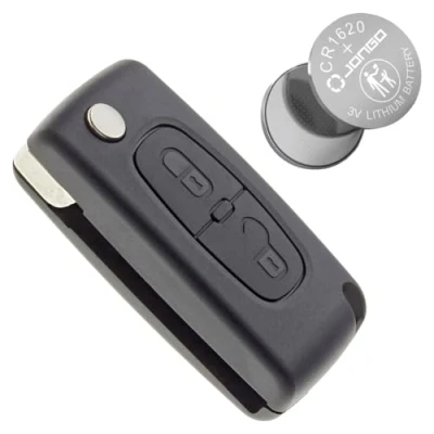 Afbeelding van Jongo sleutelbehuizing zonder lemmet, compatibel met Citroen C2, C3, Berlingo II (B9) CE0536 1 x CR1620 batterij klap auto bedrijfsafstandsbediening 2 toetsen