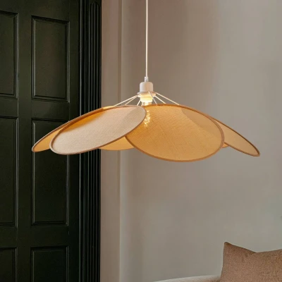 Afbeelding van Lindby hanglamp 1licht Rotan E27 crème, licht hout