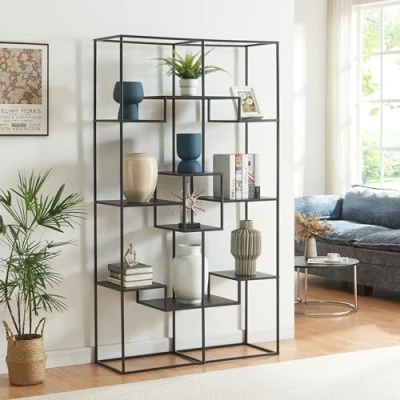 Afbeelding van Boekenkast Råde open kast metaal 180x100x35 cm zwart [en.casa]