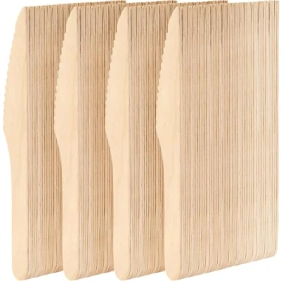 Afbeelding van MATANA 200 Houten Messen (16,5 cm) Bestekset Duurzaam, Biologisch Afbreekbaar, Eco/Milieubewuste Keuze voor Barbecues &amp; Picknicks