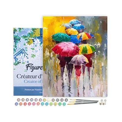 Afbeelding van Figured&#039;Art Schilderen op Nummer Volwassenen met lijst Paraplu&#039;s Handwerk acrylverf Kit DIY Compleet 40x50cm Canvas al ingelijst