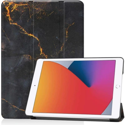 Afbeelding van iMoshion Tablet Hoes Geschikt voor iPad 8 (2020) 8e generatie / 7 (2019) 7e 9 (2021) 9e Design Trifold Bookcase Zwart /Black Marble