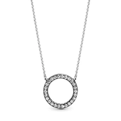 Afbeelding van Pandora Signature dubbele cirkel omkeerbare halsband, Sterling Zilver, Zirkonia