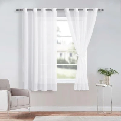 Image de DWCN Sheer Lot de 2 voilages transparents à œillets pour salon, chambre d&#039;enfant, coucher, blanc, 160 x 140 cm (H l)