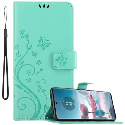 Afbeelding van Cadorabo Hoesje geschikt voor Motorola Edge 40 Neo in BLOEMEN TURKOOIS Beschermhoes bloemmotief met magnetische sluiting, standfunctie en kaartsleuven Book Case Cover Etui