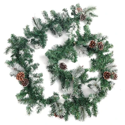 Afbeelding van BELLE VOUS Kerstslinger, kunstkerstboom met dennenappels en sneeuw, 2,7 m, zachte groene slinger, feestelijke binnendecoratie voor thuis, trap, open haard, bruiloft feest