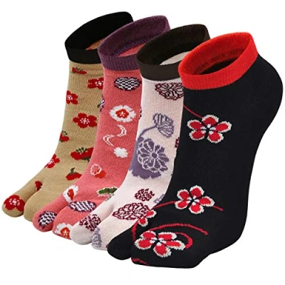 Afbeelding van PUTUO Tabi Sokken voor dames, Japans, Flip Flop, Geta sandaal, katoenen sokken, teenslippers 36 41, 4 paar, Sok A
