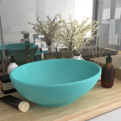 Afbeelding van Wastafel ovaal 40x33 cm keramiek mat lichtgroen