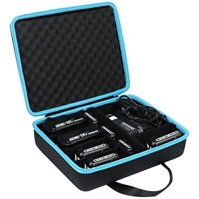 Afbeelding van Khanka Harde opbergdoos voor Makita 12 V 18 40 accu en oplader 2,0 / 2,5 3,0 4,0 5,0 6,0 Ah batterijen (inclusief opbergdoos), blauw, 31 x 23 8 cm,