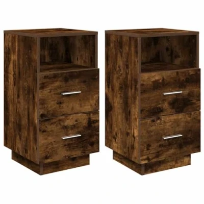Afbeelding van Nachtkastjes 2 st met lades 36x36x68 cm gerookt eikenkleurig