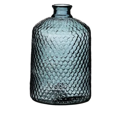 Afbeelding van Natural Living Bloemenvaas Scubs Bottle lichtblauw geschubt transparant glas D18 x H31 cm Fles vazen