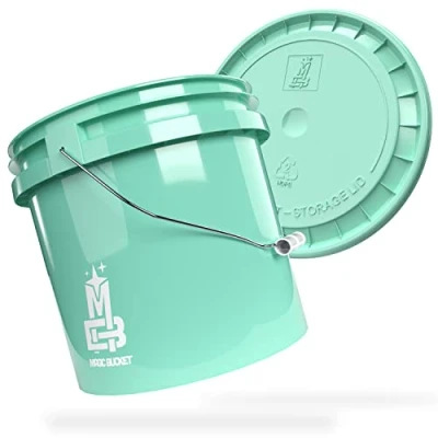 Afbeelding van MAGIC BUCKET Handgemaakte auto wasemmer mint met bijpassend emmerdeksel 3,5 GALLONEN US ca. 13 liter Compatibel Grit Guard, Detail Guardz Dirt Lock, Chemical Guys Trap