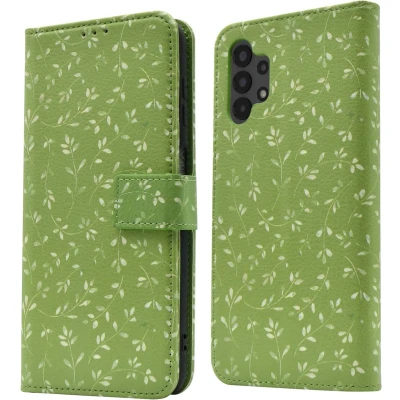 Afbeelding van imoshion Hoesje Geschikt voor Samsung Galaxy A13 (4G) Met Pasjeshouder Design Bookcase smartphone Meerkleurig / Green Flowers