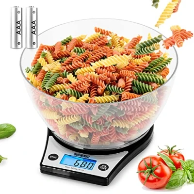 Afbeelding van Duronic KS6000 Keukenweegschaal 5 kg Capaciteit 2 Liter Mengkom 4 Meeteenheden Helder LCD Scherm met Achtergrondverlichting Tare functie Zwart Digitale Weegschaal