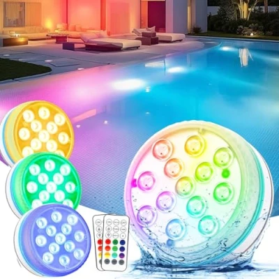 Afbeelding van Vankarr Set van 4 led onderwaterzwembadverlichting met magnetisch licht afstandsbediening, IP68, waterdicht, voor zwembad, vijver, aquarium