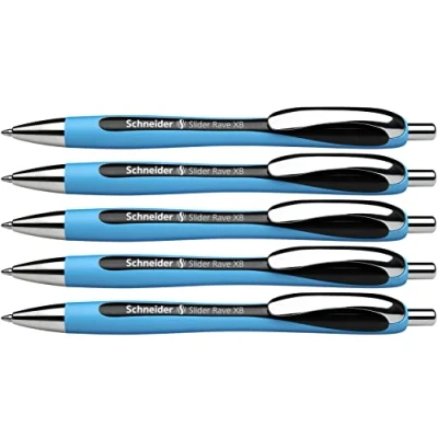 Afbeelding van Schneider Slider Rave XB Balpen, intrekbaar, navulbaar, zwarte inkt, 5 stuks