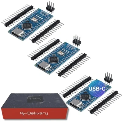 Afbeelding van AZDelivery Set van 3 AZ Nano V3 kaarten met USB C poort, Atmega CH340 Chip Atmega328 CH340, compatibel Arduino, Arduino Pro Micro en V3, inclusief e book
