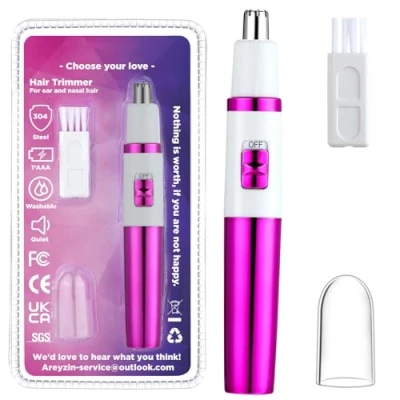 Image de tondeuse à poils de nez pour femme, cheveux sans douleur les oreilles et le femmes, sourcils, visage, oreilles, professionnelle étanche, rose