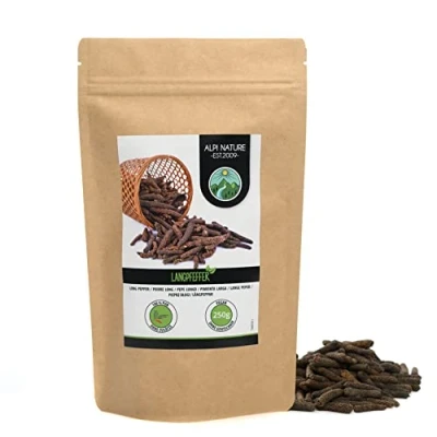 Afbeelding van lange zwarte peper (250 g), hele chili, 100% natuurlijke peperstokjes, natuurlijk zonder toevoegingen, veganistisch