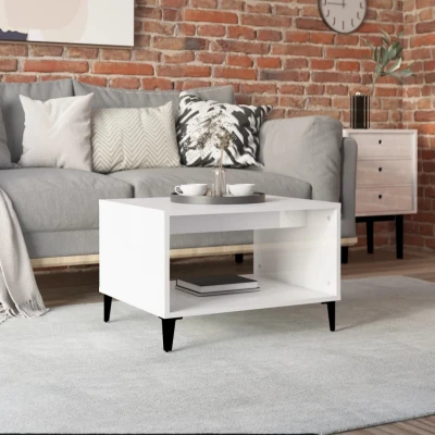 Afbeelding van Salontafel 60x50x40 cm bewerkt hout hoogglans wit