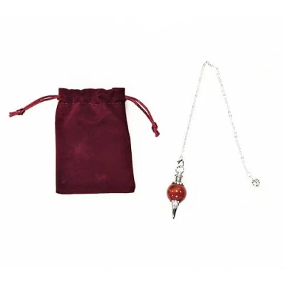 Afbeelding van Edelsteen, kristallen klok, slinger van kristal, rond, vintage, voor radiesthesie, chakra reiki, Wicca meditatie, rode agaat