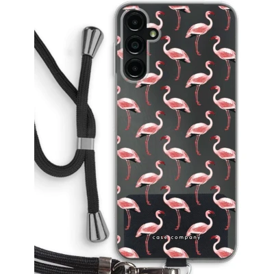 Afbeelding van Case Company® hoesje met Koord geschikt voor Samsung Galaxy A14 Flamingo Telefoonhoesje Zwart Bescherming aan alle Kanten en Over de Schermrand
