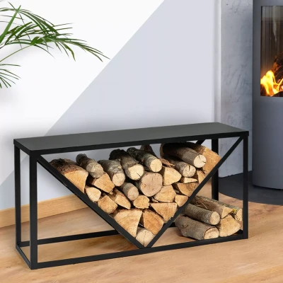 Image de Range bûches horizontal acier noir pour cheminée