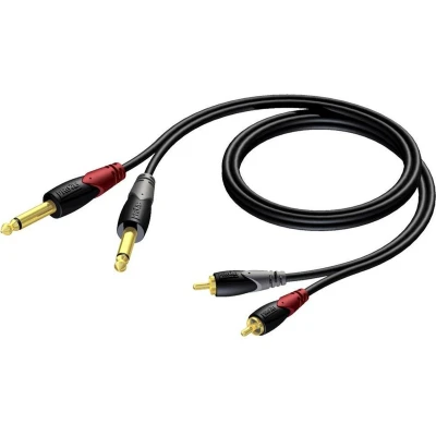 Afbeelding van Tulp naar 2 x jack 6.35 mm kabel Procab 3 meter (Stereo, Verguld, 100% koper)