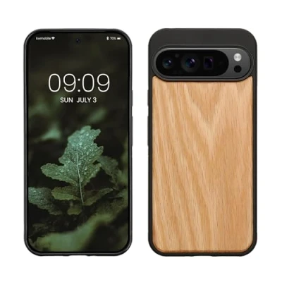 Afbeelding van kwmobile telefoonhoesje geschikt voor Google Pixel 9 Pro XL Hoesje met bumper in lichtbruin / bruin Backcover hout