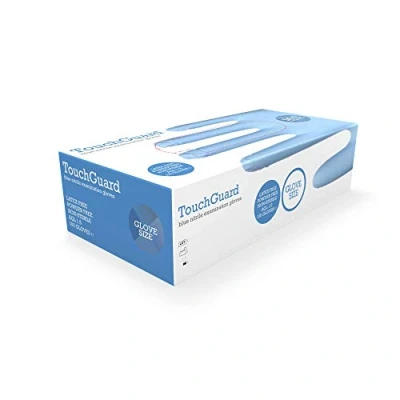 Afbeelding van TouchGuard blauwe wegwerphandschoenen van nitril, poeder en latexvrij, 100 stuks, maat M