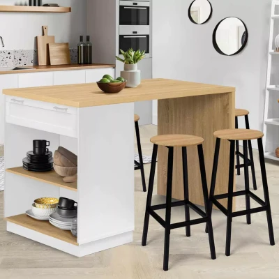 Afbeelding van Ilot central mange debout 4 personnes VITO 130 cm blanc et plateau bois