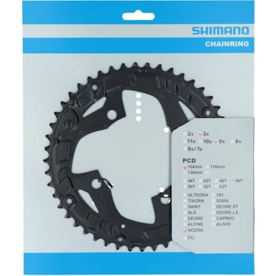 Afbeelding van Kettingblad Shimano Acera FC T3010 9 speed 48 tands voor kettingbeschermer zwart