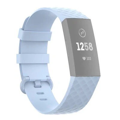 Afbeelding van Fitbit Charge 3 &amp; 4 siliconen diamant pattern bandje Maat: Small Lichtblauw