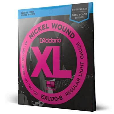 Afbeelding van D&#039;Addario 8er Bass XL Nickel 45 100 EXL170 8 Snarenset voor string basgitaar