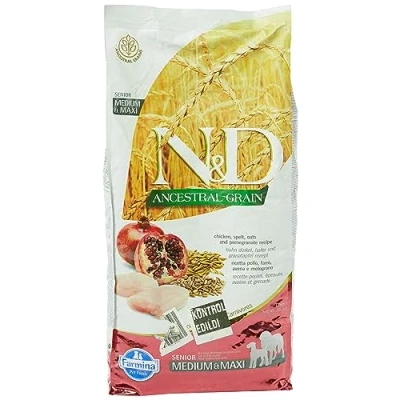 Afbeelding van Senior hondenvoer N&amp;D medium maxi Ancestral grain 12 kg (Kip Vis Vlees) Farmina